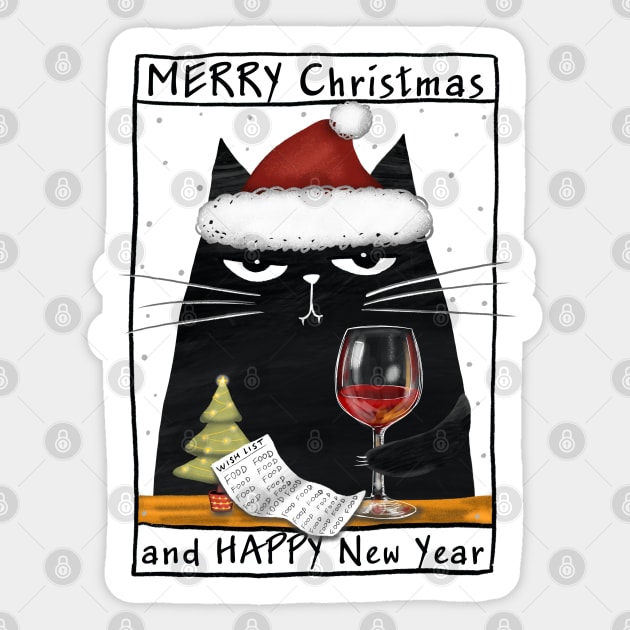 Merry Christmas - Black cats with Santa hat. Sticker by Olena Tyshchenko